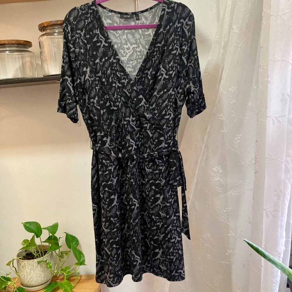 Grey & Black Wrap Print Dress